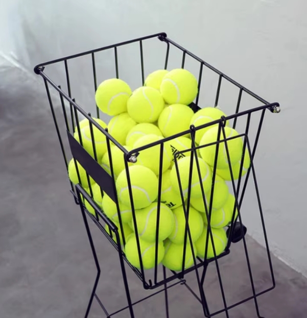 Hopfällbar tennisbollsbehållare med hjul, stående tennisbolls pickupkorg